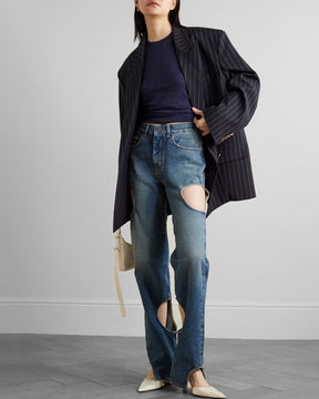 Jeans mit geradem Bein und hoher Taille im Retro-Stil mit Cut-outs