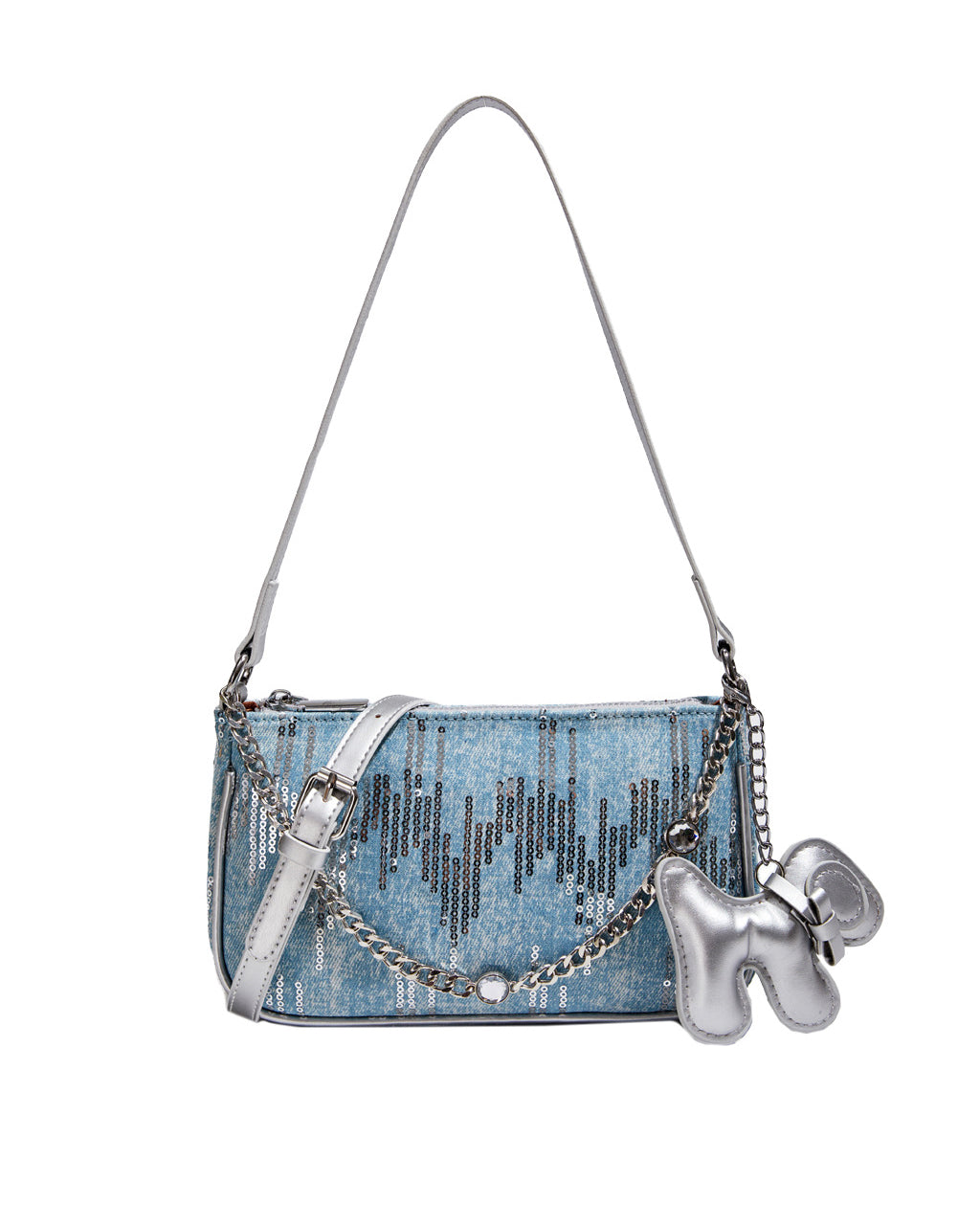 Sequined Denim Handle Underarm Shoulder Bag