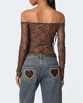 Low-Rise Jeans Love Leopard Print Pocket