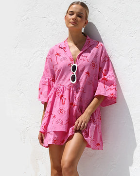 Bell Sleeve Loose Shirt Short Dress