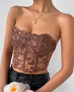 Spitzen Mesh Rose Tube Top Kiel Weste