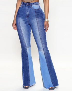 Color-Blocked High-Rise Fared Jeans