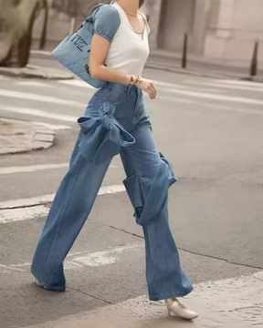 Patchwork Bow Baggy Jeans