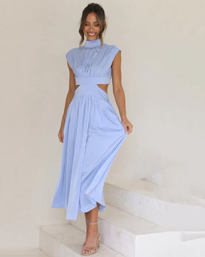 Stand Collar Macaron Waistless Midi Dress