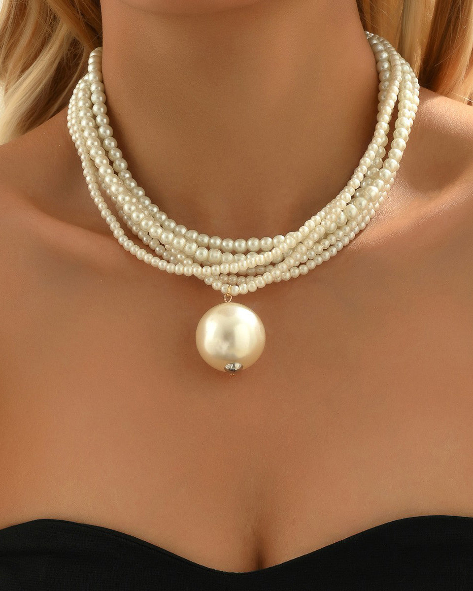 Multi-Layered Large Pearl Collarbone Necklace