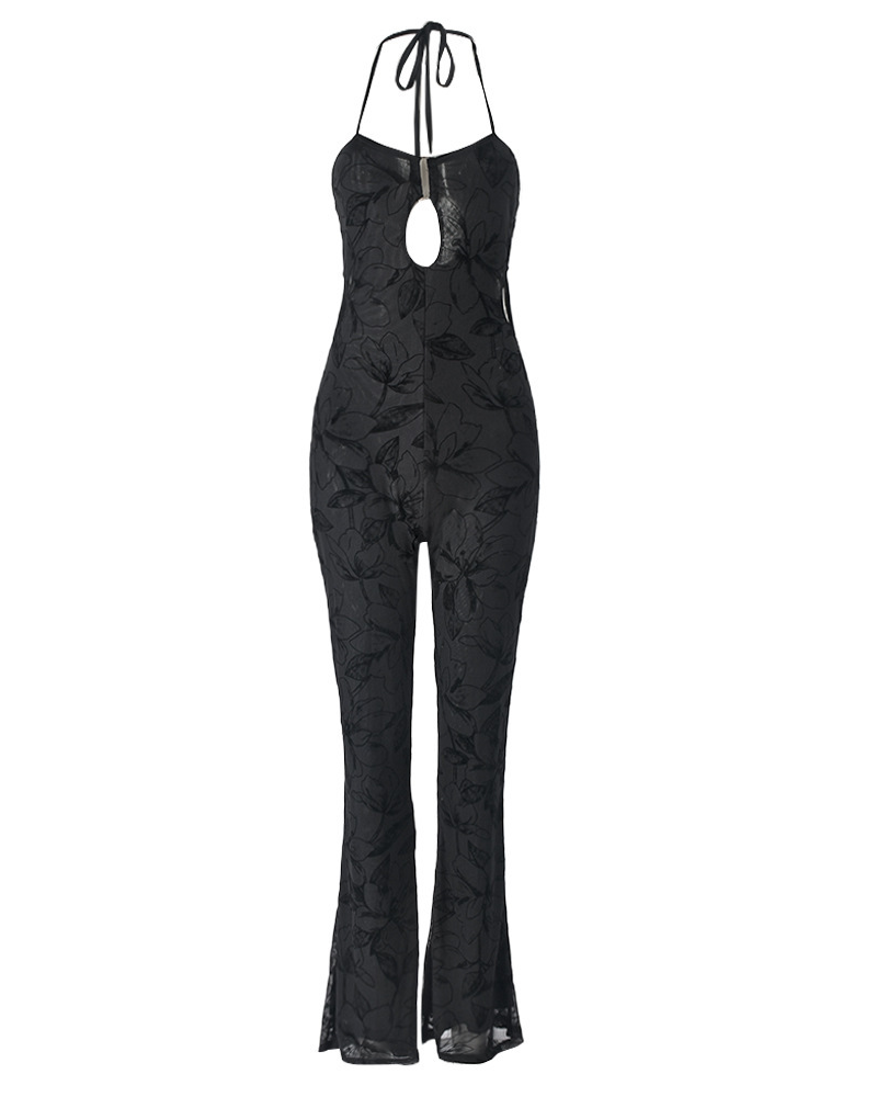 Neck-To-Back Lace Veil Sheathed Jumpsuits