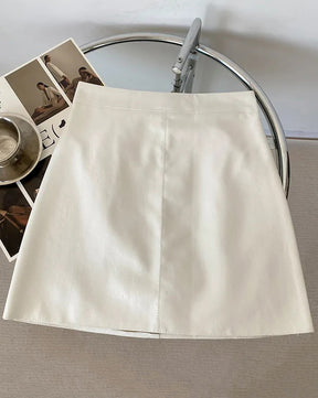 High-Waisted Pu Leather A-Line Hip Skirt