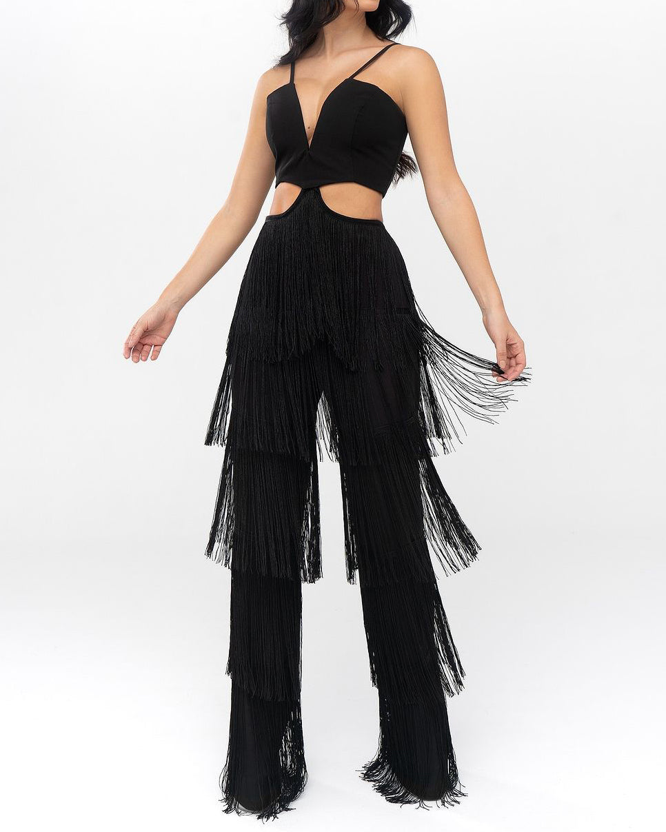 Cut-Out Waist-Revealing Fringed Jumpsuit (Pre-Sale)