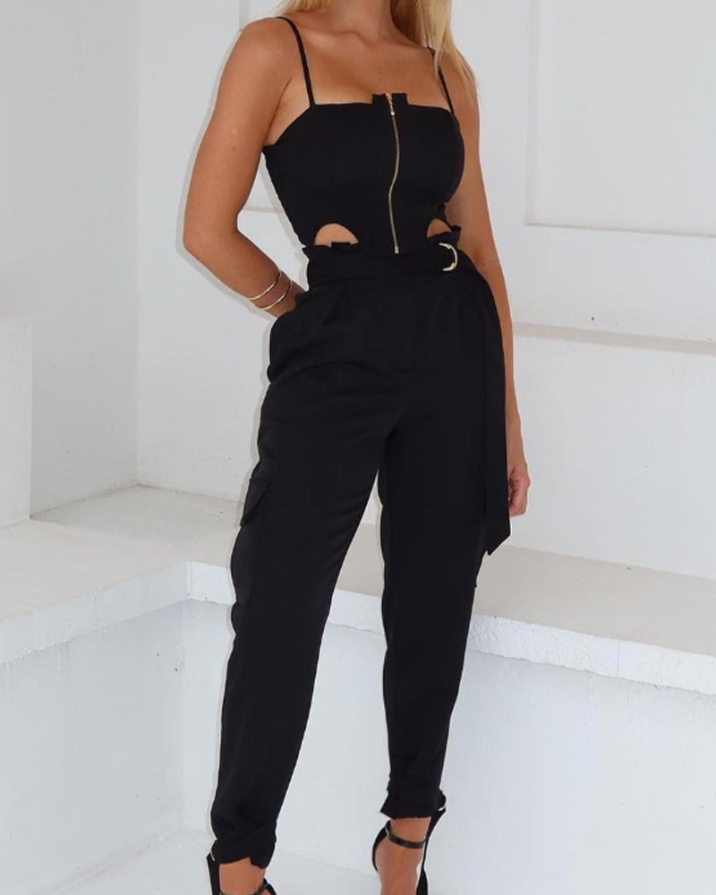 Embellished Zip Ties High Waist Trousers Suit  (Pre-Sale)