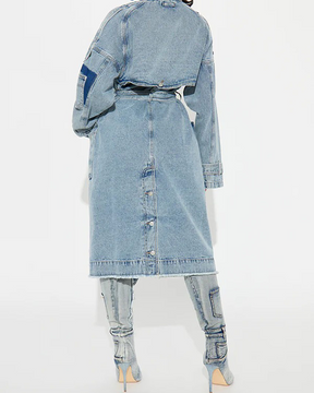 Long Loose Denim Trench Coat