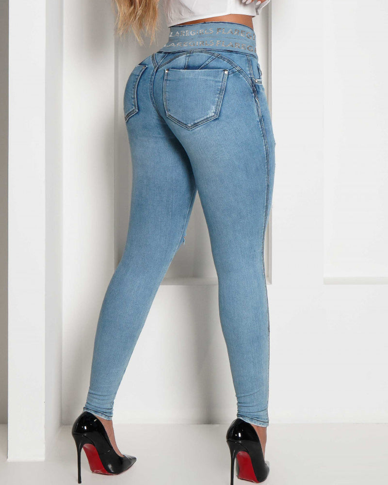 High-Waisted Butt-Lifting Tummy Bslimming Skinny Ripped Jeans(Pre Sale)