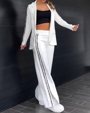 Slit Wide-Leg Pants Sports Style Two-Piece Suit