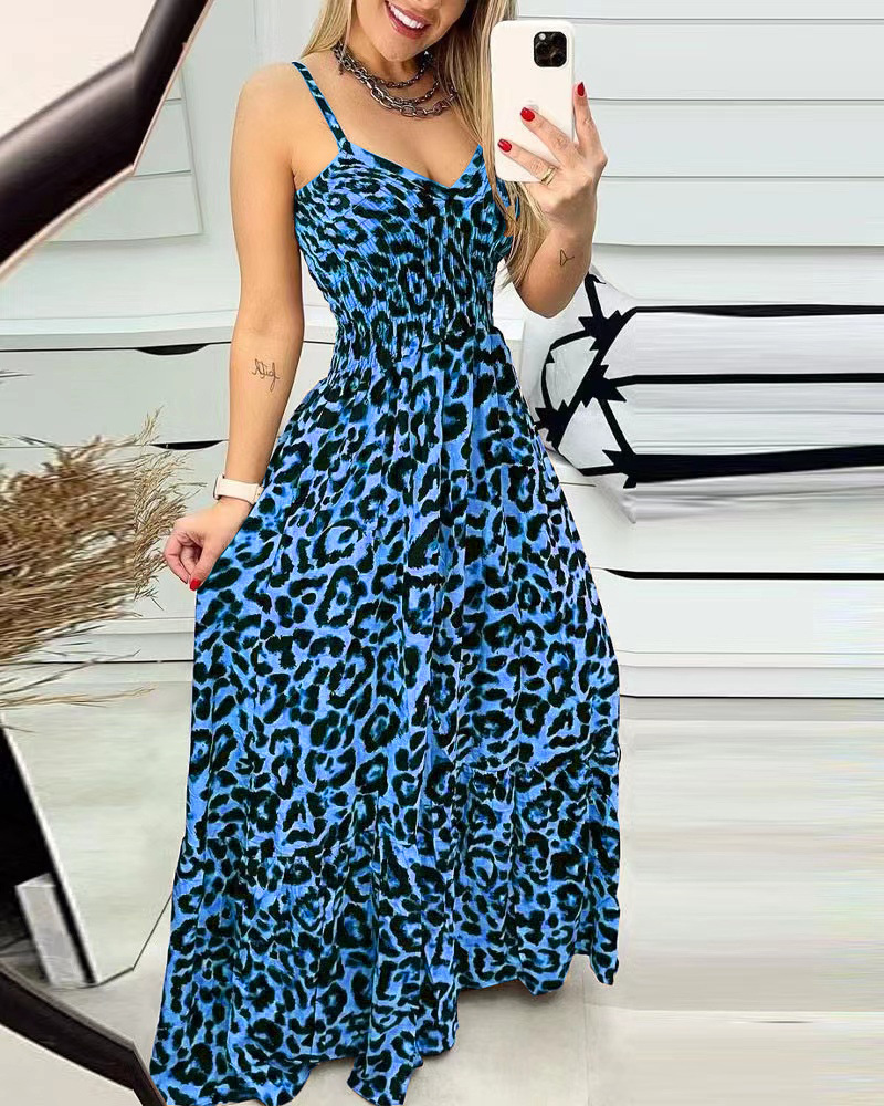 Leopard Print V-neck Dress