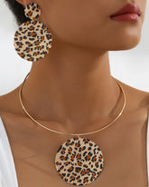 Leopard Print Necklace and Earrings Set