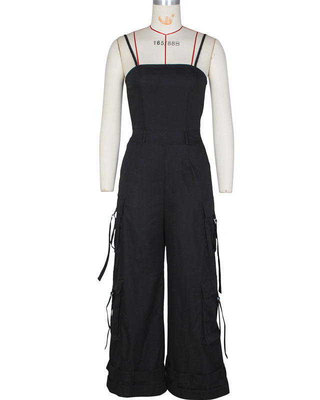 Cargohose Lockerer Jumpsuit mit weitem Bein und Hosenträgern