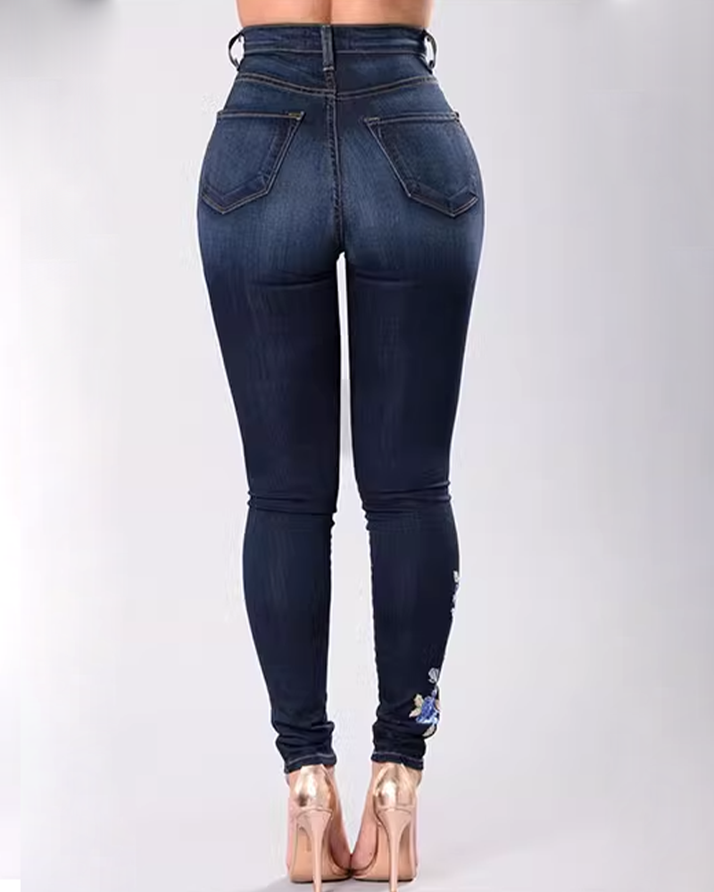 Bestickte elastische Jeans