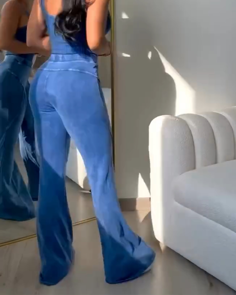 Casual Sexy Stretch Denim Bell Bottom Pants Set  (Pre-Sale)