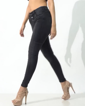 High-Waisted Button Elastic Hip-Lifting Jeans  (Pre-Sale)