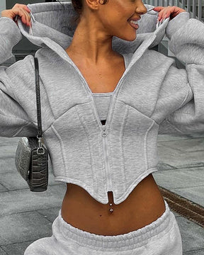 Long Sleeve Fleece Zipper Cardigan Hooded Casual Sweatshirt