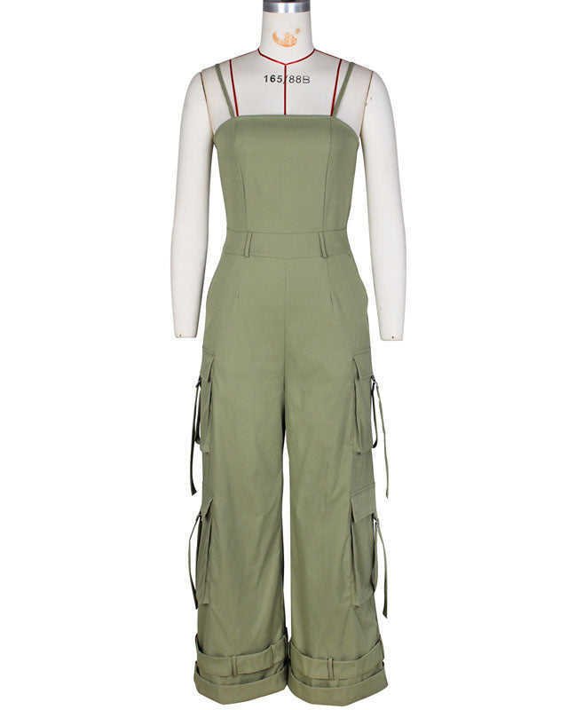 Cargohose Lockerer Jumpsuit mit weitem Bein und Hosenträgern