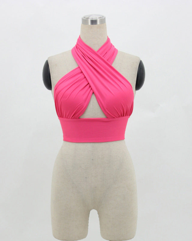 Sleeveless Open Back Cutout Front Crossover Tube Top