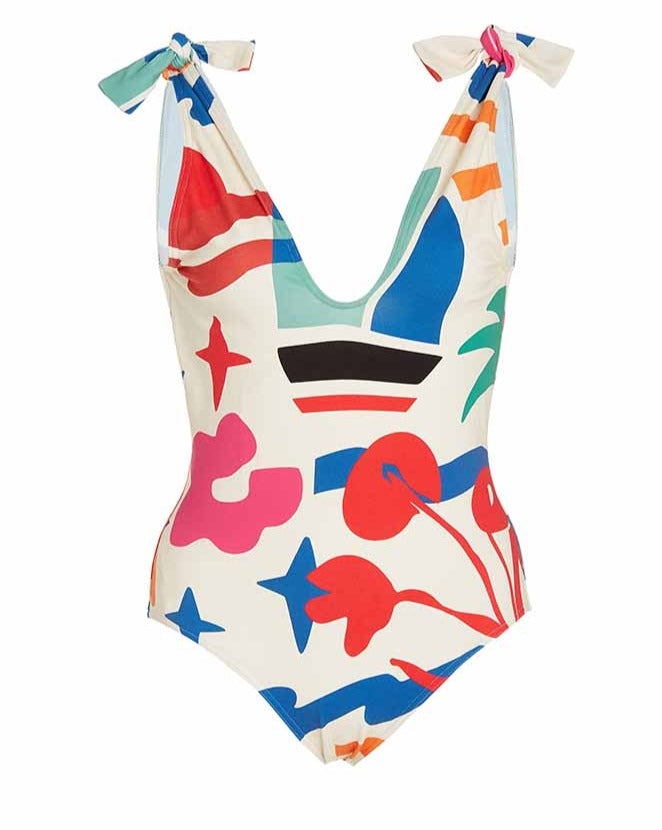 Printed Lace Up Chic One Piece Swimsuit