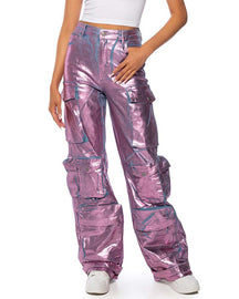 Metallic-Jeans im Cargo-Stil mit Taschen