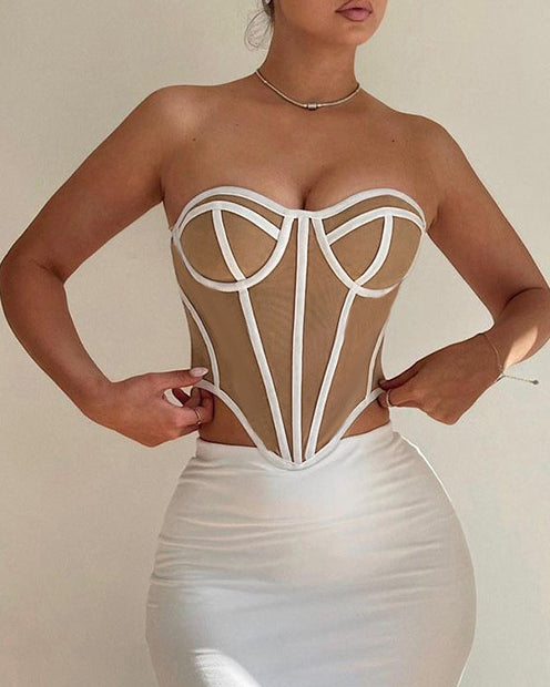 Slim Sexy Tube Top and Backless Contrast Color Corset Women