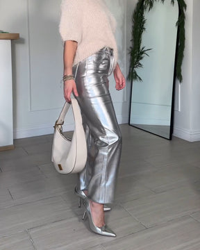 Never Fully Dressed PU-Hose in Metallic-Silber für Damen