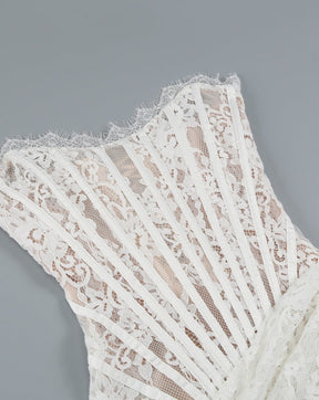 Vestido de cintura transparente con falda de tubo irregular de encaje sexy