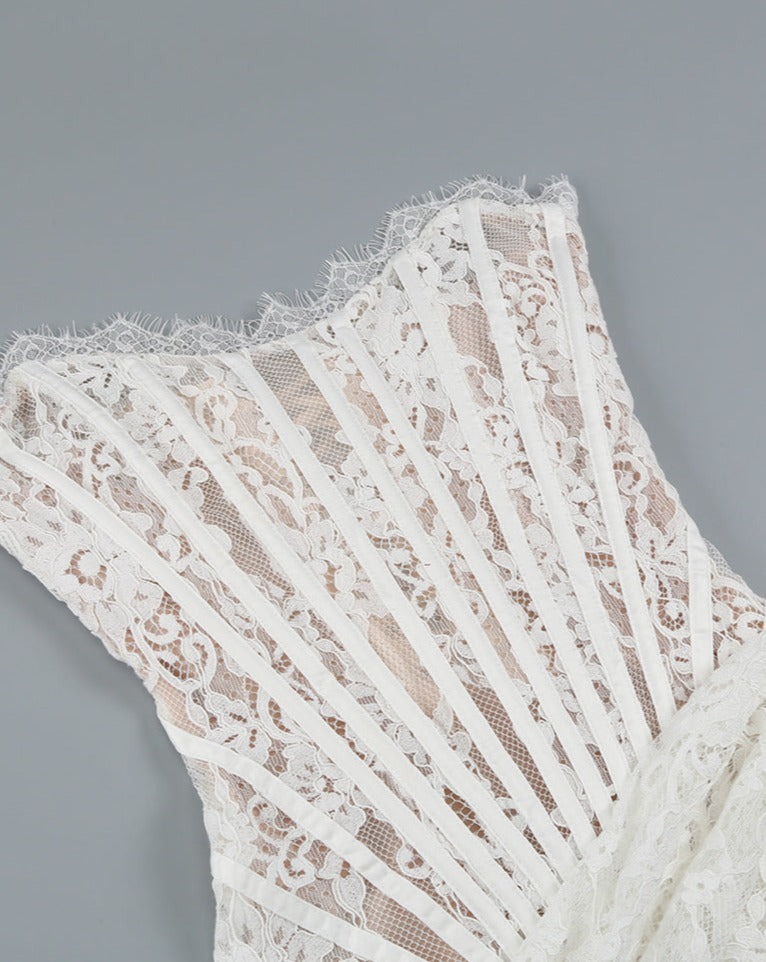 Sexy Lace Irregular Tube Top Skirt Fishbone See-Through Waist Dress