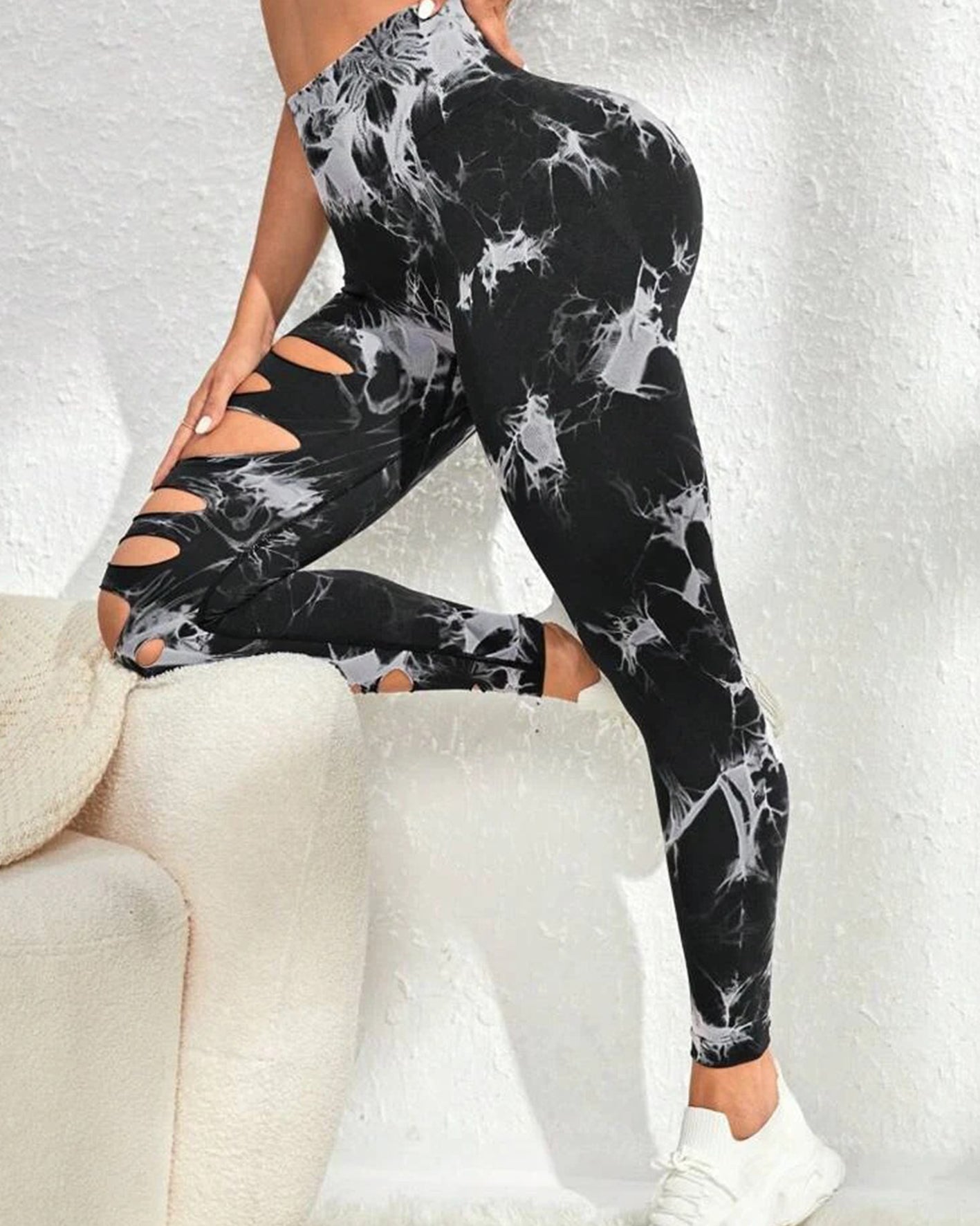 Pantalones de yoga con levantamiento de cadera y cintura alta con efecto tie-dye y abertura