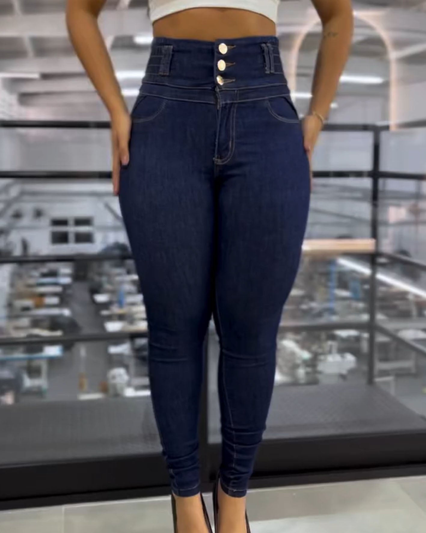 Stretch-Jeans mit hoher Taille