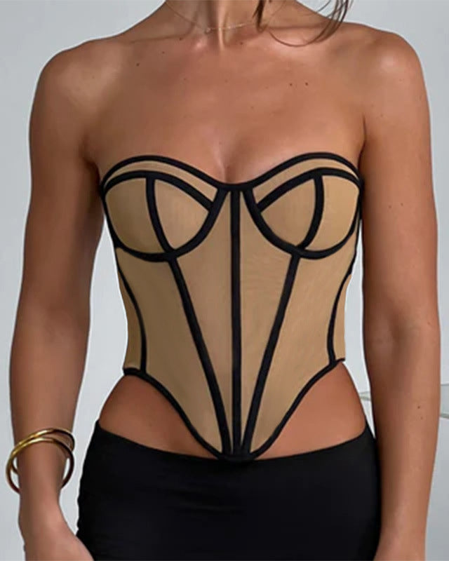 Slim Sexy Tube Top and Backless Contrast Color Corset Women