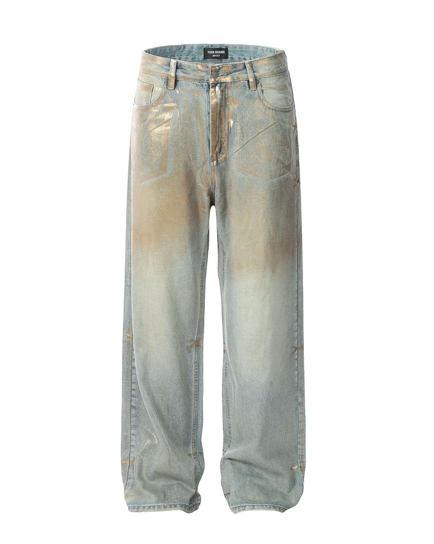 Brush Gold Baggy-Jeans mit geradem Bein aus Metall