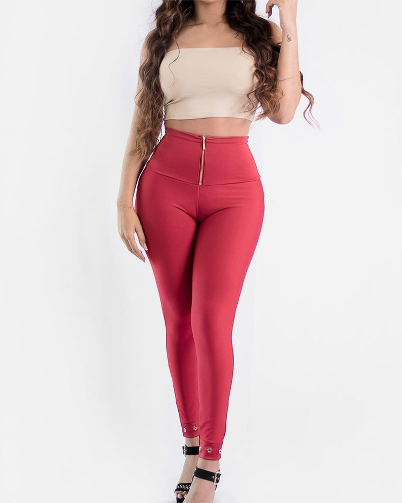 High Waist Front Zipper Tummy Control Leggings