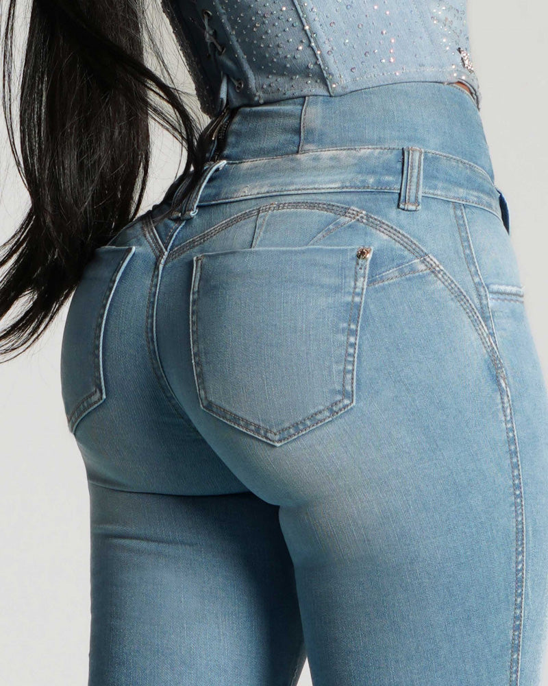 High-Waisted Back-Zip Skinny Jeans