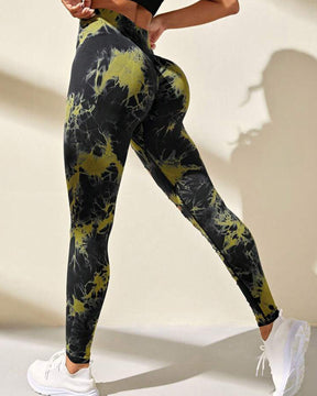 Pantalones de yoga con levantamiento de cadera y cintura alta con efecto tie-dye y abertura