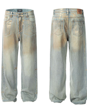 Brush Gold Baggy-Jeans mit geradem Bein aus Metall