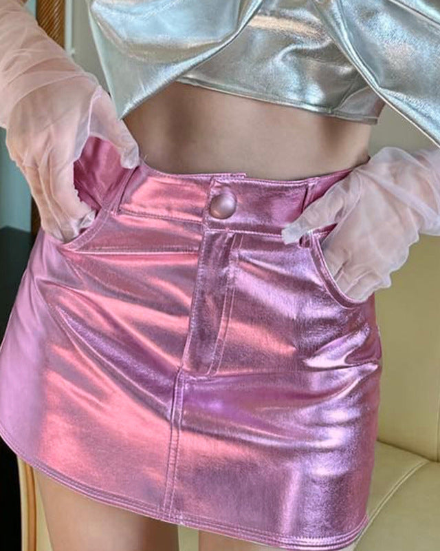 High-Waisted Metallic Slim-Fitting Skirt