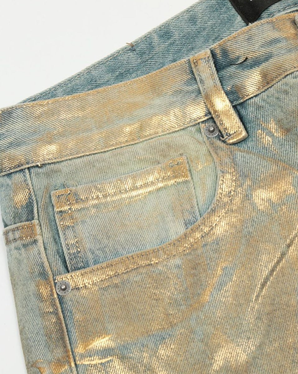 Brush Gold Baggy-Jeans mit geradem Bein aus Metall