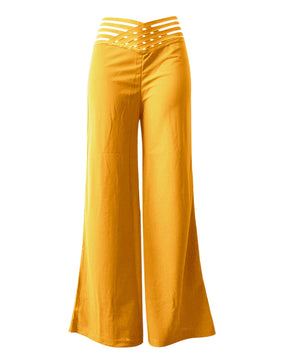 Cut-Out Belt High-Waisted Casual Wide-Leg Pants