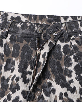 Pantalones cargo de pierna recta y talle alto con estampado de leopardo y jeans con bolsillo