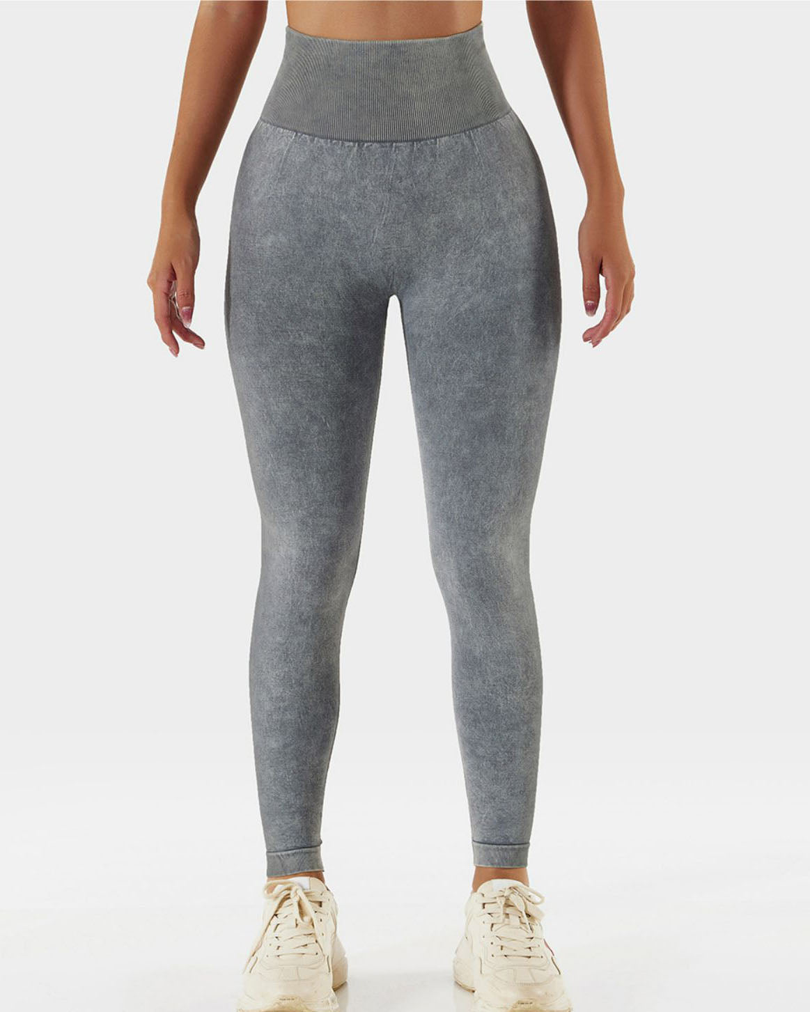 Sport-Leggings mit hoher Taille und Acid-Waschung