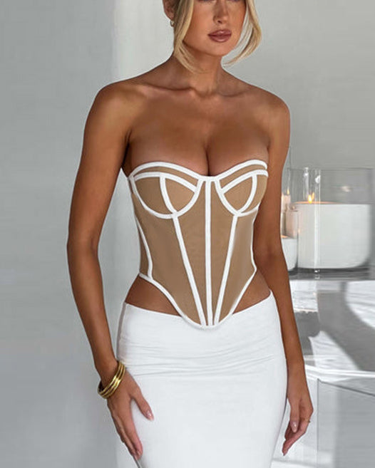 Slim Sexy Tube Top and Backless Contrast Color Corset Women