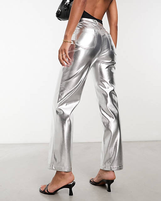 Never Fully Dressed PU-Hose in Metallic-Silber für Damen