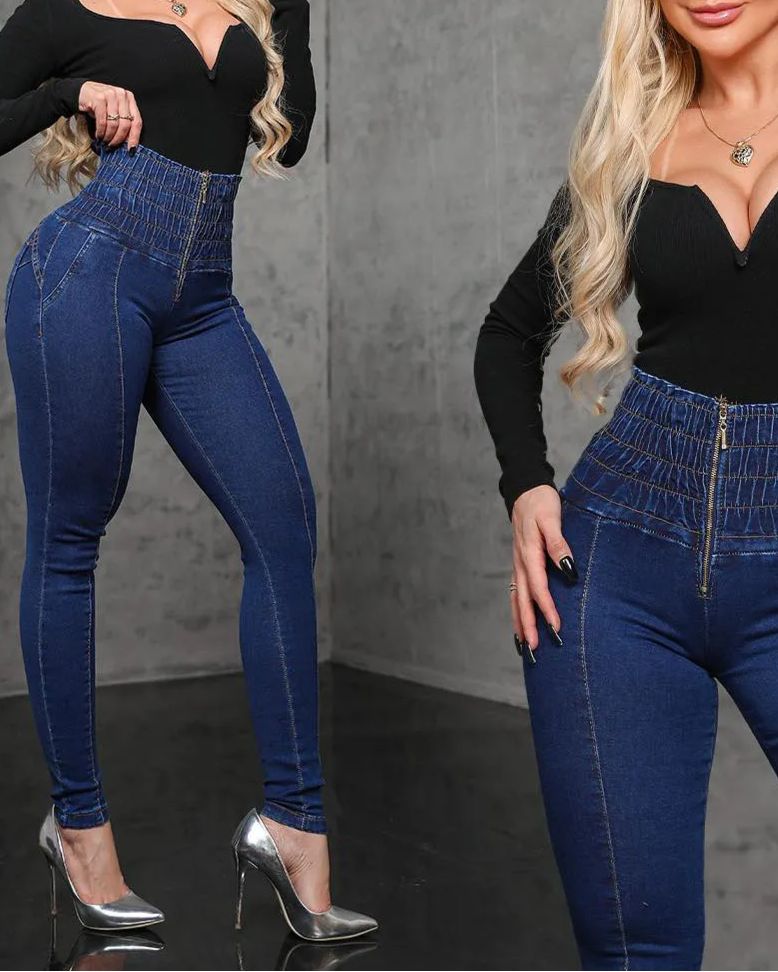 Sexy Schlankheitsjeans mit plissierter Taille