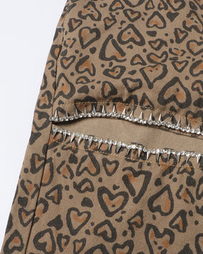 Leopard Print Diamond Straight Casual Trousers Women