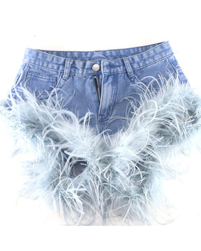 Mid Waist Sexy Patchwork Furry Shorts