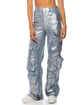 Metallic-Jeans im Cargo-Stil mit Taschen